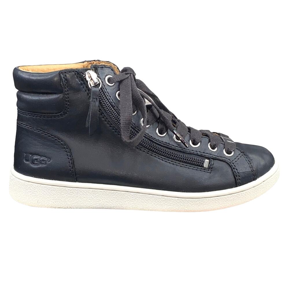 UGG Women's Olive Black Leather Side Zip lace Up Ankle Boot Size US 7